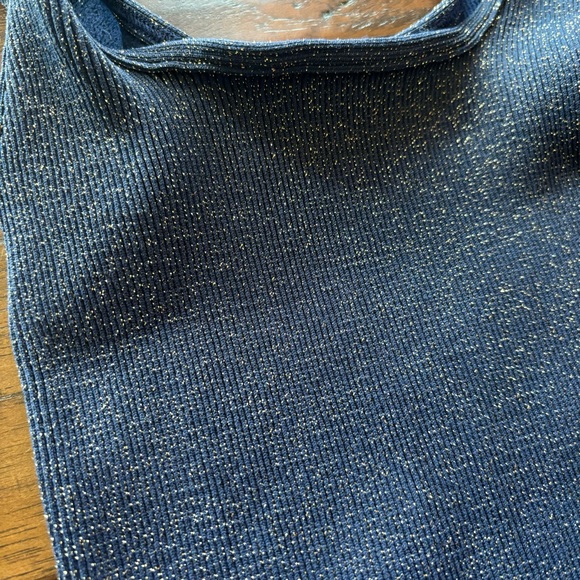 Free People Happiness Runs Square Neck Crop Tank M/L Navy Blue Lurex Sparkle - Picture 7 of 9